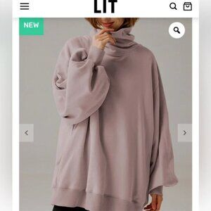 Lit Active | Whisper Oversized Turtleneck Sweatshirt Puffed Sleeves Pockets XXL